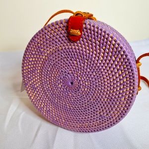 NWT  Straw Studios " The All The Way Around " straw and leather cross body bag.